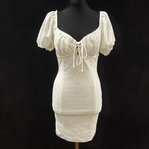 Blashe Womens Milkmaid Babydoll‎ Coquette Mini Dress Size S Eyelet Cottagecore
